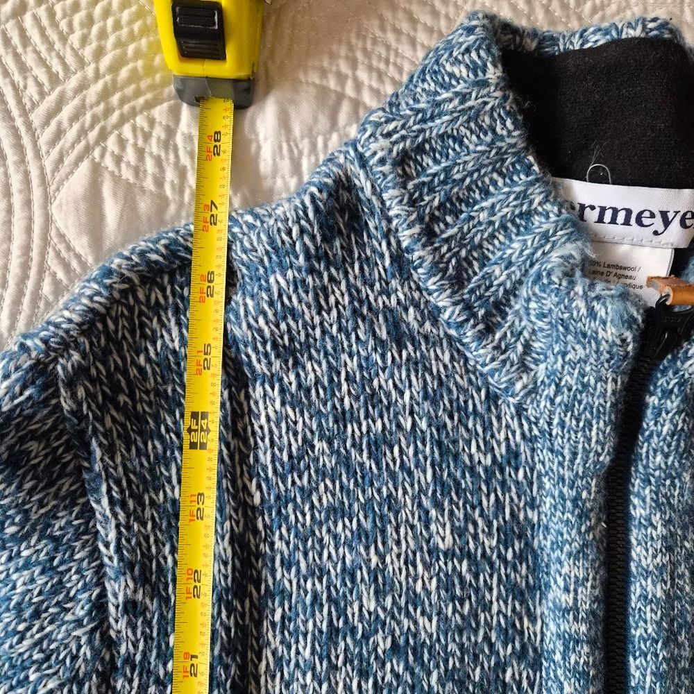 VGUC Obermeyer Lambswool Blend Full Zip Tweed Sweater M Blue - Picture 11 of 12